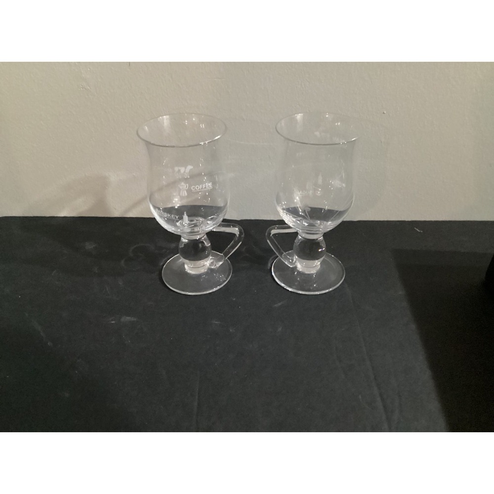 Set Of 2 Duiske Irish Coffee Recipe And Etched Shamrock Mugs Cups
